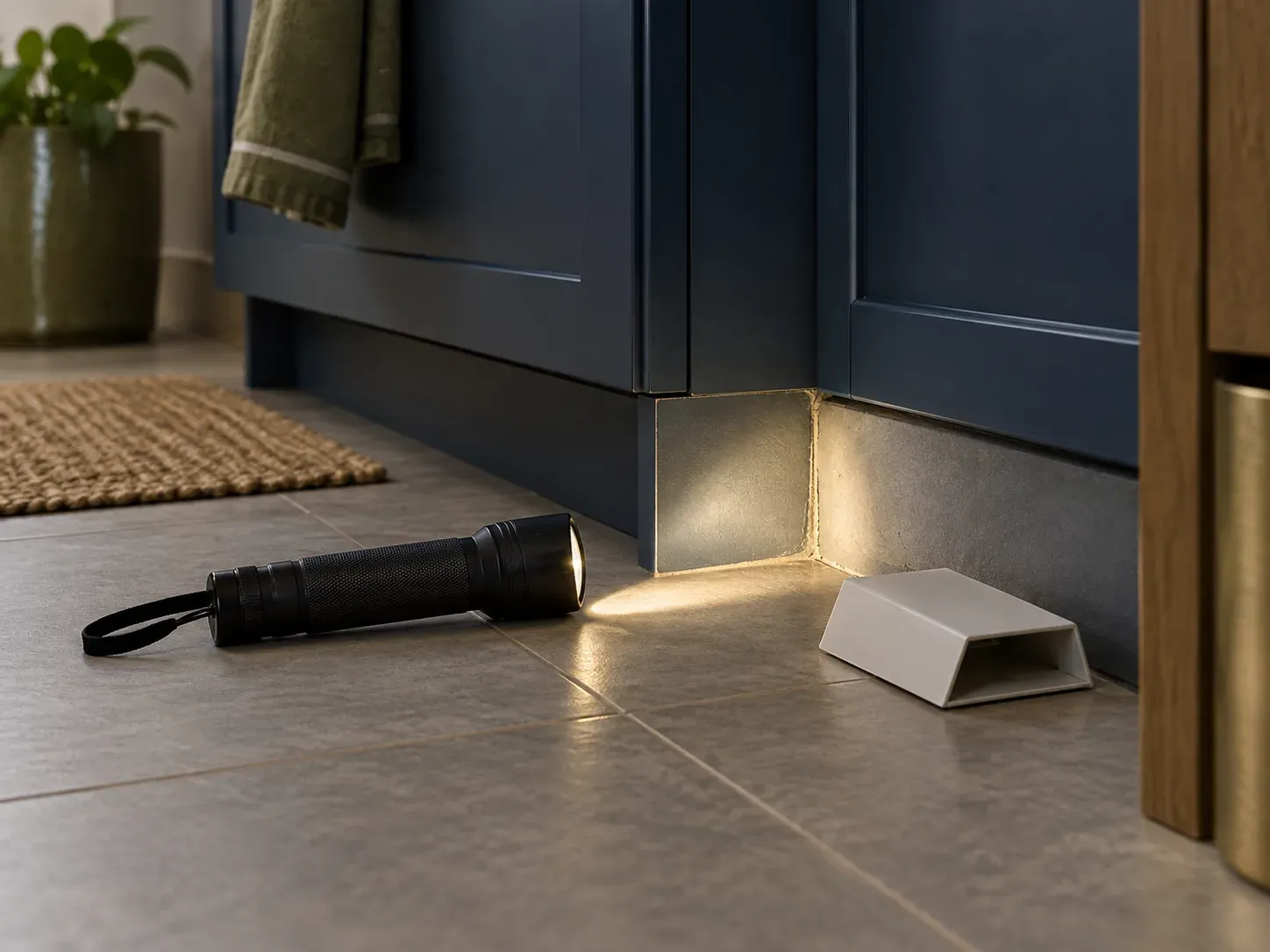 Lampe et piège de monitoring non marqué près de plinthes propres
